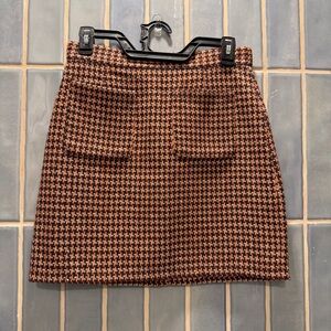 Vintage ModCloth Brown & Cream Houndstooth Mini Skirt